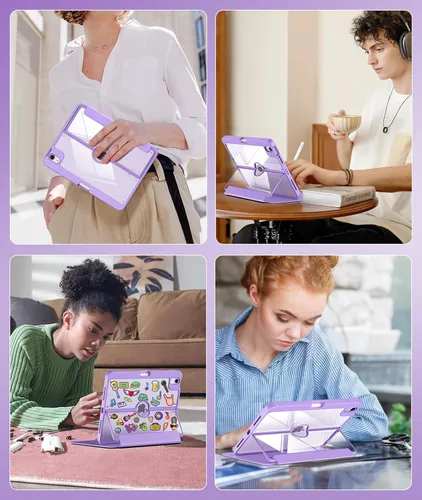 Vista 8 de MoKo Funda para iPad Air de 11 pulgadas 7ª/6ª generación M3/M2 2025/2024, iPad Air 5ª/4ª generación de 10.9 pulgadas 2022/2020 con soporte