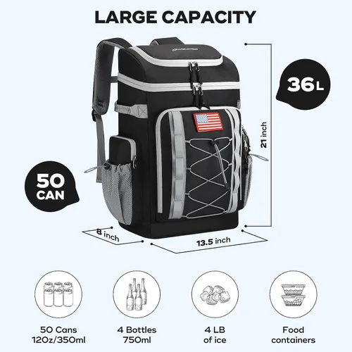 Vista 4 de Maelstrom Mochila enfriadora, mochila térmica suave con aislamiento para 50 latas, portátil, ligera, a prueba de fugas, enfriador de playa de gran