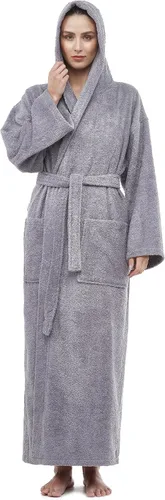 Vista 11 de Arus Bata de baño clásica con capucha para mujer, bata de algodón turco con opciones de longitud completa Negro