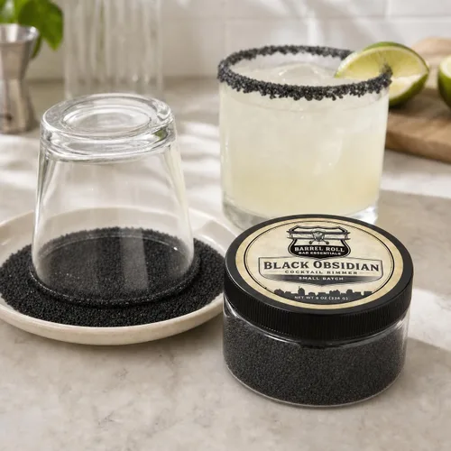 Vista 5 de Barrel Roll Bar Essentials Rimmers para Cócteles - Sal de Acabado para Adornar Bebidas, Sales para Bordear Vidrio - Totalmente Natural - Obsidiana