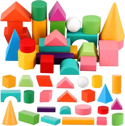 Vista 8 de Deekin 18 piezas de formas 3D grandes para enseñar manipulativos de matemáticas, bloques de sólidos geométricos, bloques de aprendizaje Montessori