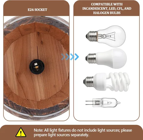 Vista 4 de Copkim Lámpara colgante de barril de vino de madera rústica con cadena ajustada, lámpara colgante antigua E26 lámpara de techo para bar, cocina