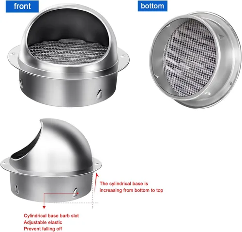 Vista 8 de Tapa de chimenea de acero inoxidable 304, rejillas de ventilación de escape con malla de pantalla, tapa de lluvia redonda de ventilación y protector