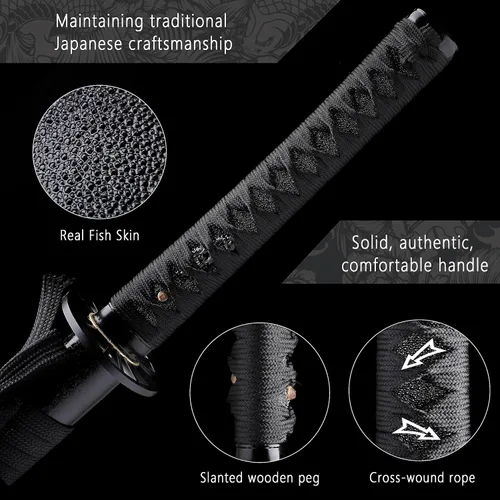 Vista 6 de Katana Real Samurai Sword, Handmade Japanese Swords Full Tang 1060 1090 T10 Carbon Steel, for Training, Collecting, Dojo, Lovers of Japanese Culture
