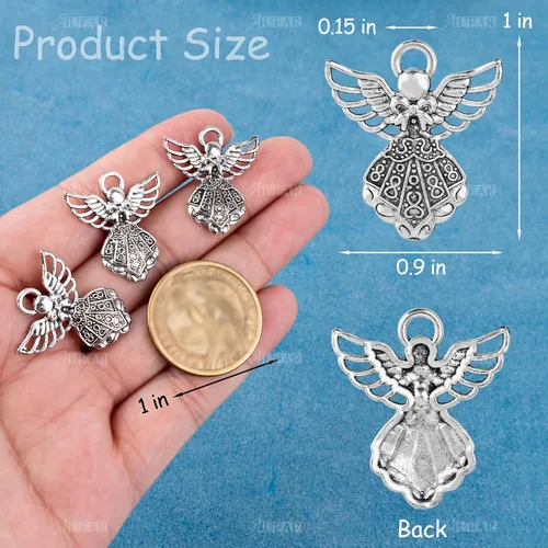 Vista 3 de AUEAR, Colgantes de plata antigua con dijes de ángel para hacer joyas de bricolaje, collar y pulsera