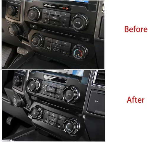 Vista 6 de Keptrim Para interruptores de aire acondicionado F150, perilla de CA VOL, botón de anillo para Ford F150 XLT 2015 2016 2017 2018 2019, aluminio Negro