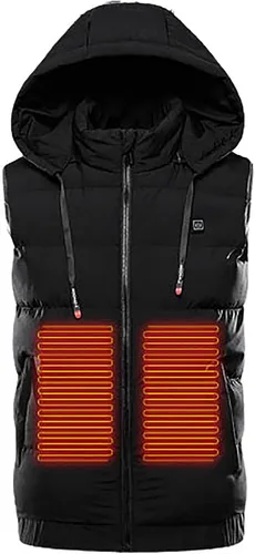 Vista 6 de DASAYO Chaqueta térmica unisex para mujeres y hombres, con capucha extraíble, sin mangas, con calefacción, chaleco de caza, chaqueta eléctrica USB