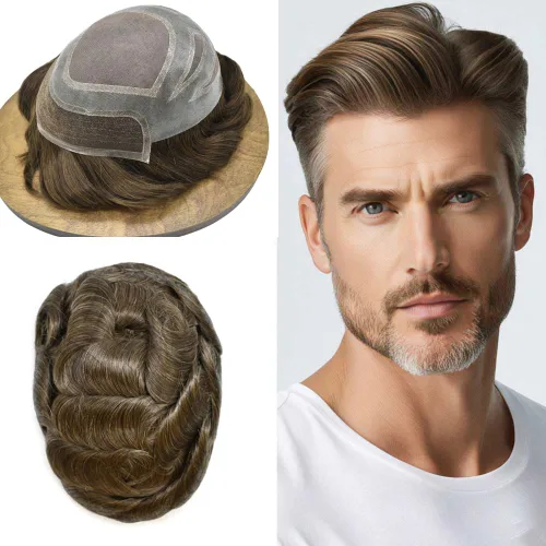 Vista 14 de Toupee For Men Hair Piece Real Human Hair Mens Hair System Fine Mono Mens Toupee Hair System For Men Hairpieces French Lace Natural Hairline8x10
