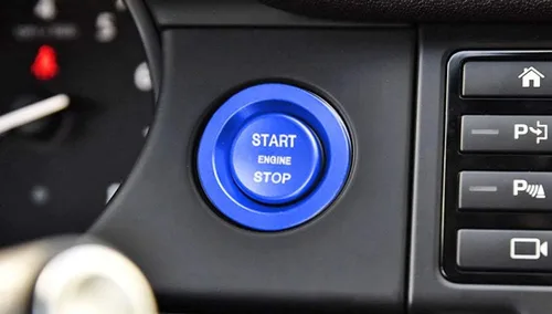 Vista 6 de iJDMTOY Botón de arranque de motor sin llave de aluminio azul y anillo circundante compatible con modelos más nuevos de Range Rover/Discovery o XJ