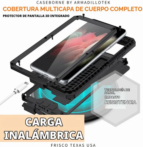 Vista 2 de Lunivop - Carcasa metálica resistente para Samsung Galaxy S21 Ultra, color negro