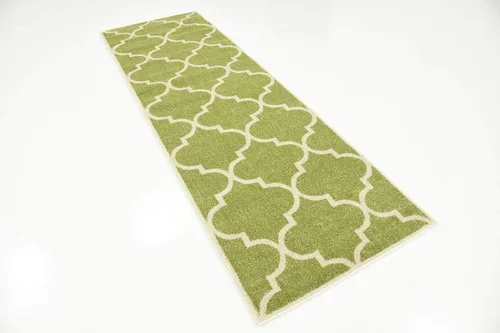 Vista 3 de Unique Loom Trellis Collection - Alfombra marroquí de pasillo verde celosía (2 pies 7 pulgadas x 8 pies)