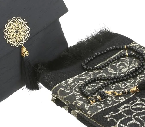 Vista 3 de Prien Alfombra de oración musulmana con Tasbih y bolsa portátil, regalo musulmán para mujeres y hombres, caja islámica Mubarak, juego de regalos