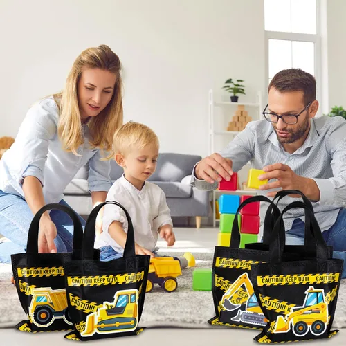 Vista 7 de Photect 24 piezas de bolsas de regalo para fiesta de construcción temática de construcción, bolsa de camión volquete no tejida mini con asas