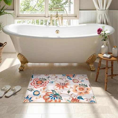 Vista 8 de Beeiva Alfombras florales de entrada, lavables para interiores, ultra fina, de 2 x 3 pies, antideslizante, para cocina, tapete de cachemira suave