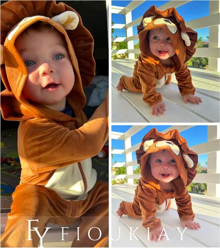 Vista 3 de fioukiay Mameluco de animal para bebé niño y niña, ropa de una pieza con capucha para otoño e invierno