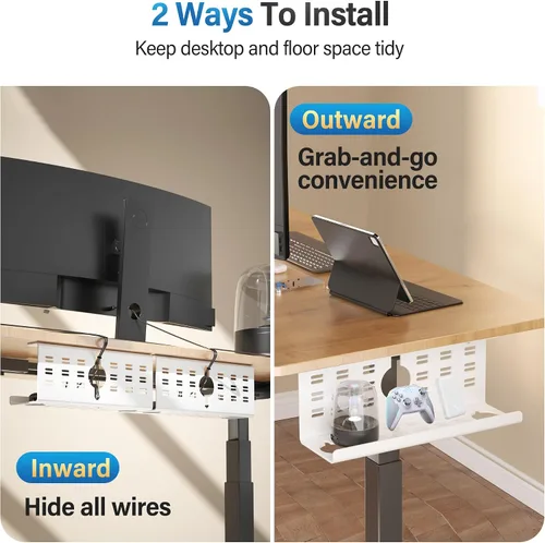 Vista 6 de Cinati - Paquete de 2 organizadores de cables para debajo del escritorio, bandeja grande de 32 pulgadas para organizar cables, organizadores