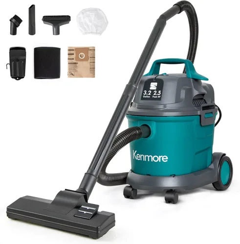 Vista 8 de Kenmore KW3050 Aspiradora de cartucho húmedo y seco de 4 galones, 5 HP Pico con motor de 2 etapas, limpiador con filtro HEPA lavable y bolsas