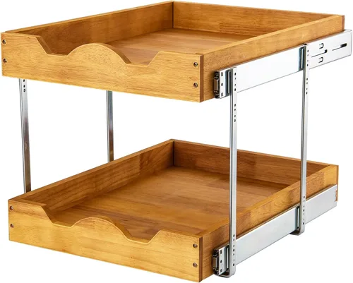 Vista 12 de DINDON Organizador de cajón extraíble para armario (11" ancho x 18" profundidad) 1 nivel, cajón de estante deslizante de madera de roble para debajo