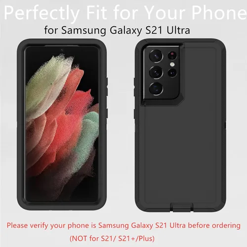 Vista 5 de Funda protectora resistente para Samsung Galaxy S21 Ultra, resistente a prueba de polvo, a prueba de golpes, protección contra caídas, 3 en 1