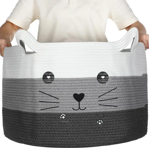 Vista 10 de Zopeal Cesta de almacenamiento tejida para gatos, organizador tejido con orejas, juguete decorativo de Navidad para mascotas, bonita canasta
