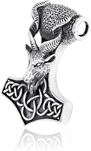 Vista 3 de withlovesilver sólida plata de ley 925tribal Gótico Cabeza de cabra Viking martillo de Thor Mjolnir colgante