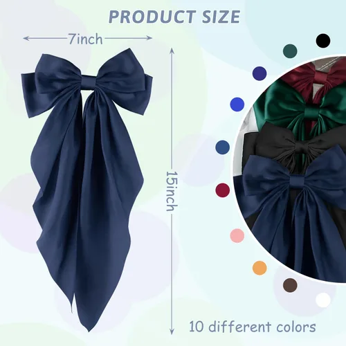 Vista 3 de Lazos para el pelo para mujeres y niñas, 10 piezas de lazos grandes, pinzas para el cabello, lazos de satén sedoso, lazo grande en capas, accesorios