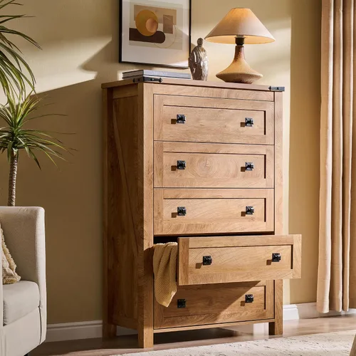 Vista 13 de T4TREAM Cómoda rústica de 48 pulgadas de alto con 5 cajones para dormitorio Blanco antiguo