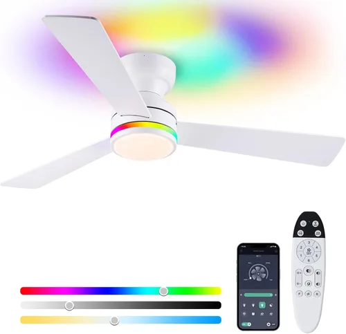 Vista 18 de Asyko Ventiladores de Techo con Luces, Ventilador de Techo de Perfil Bajo de 46" con Luz y Control Remoto, Montaje al Ras, Reversible, Regulable