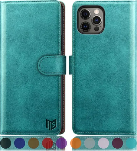 Vista 9 de SUANPOT Funda tipo cartera para iPhone 13 Pro Max 6.7 5G con bloqueo RFID, tarjetero y tarjetero, de piel sintética, a prueba de golpes, para Apple