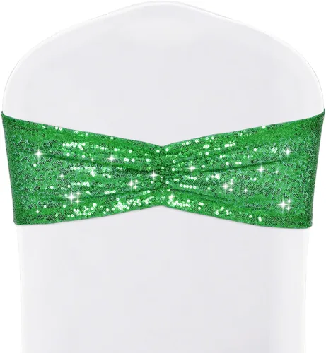 Vista 13 de SquarePie Paquete de 20 bandas de lentejuelas para silla, lazos dorados con purpurina para decoración de banquetes de boda, fiesta