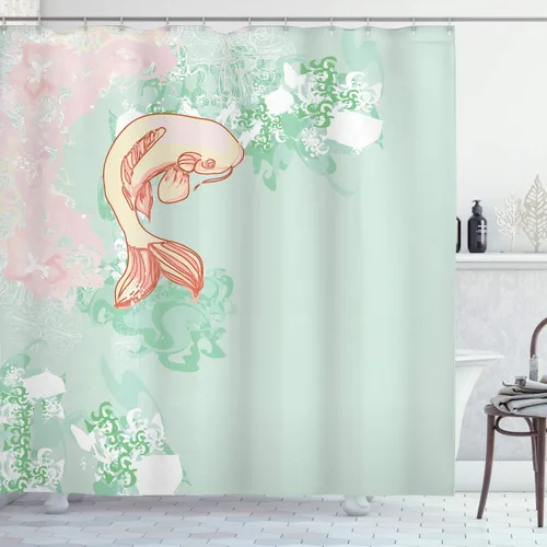 Vista 36 de Ambesonne Decor Collection, juego de cortina con ganchos para regadera