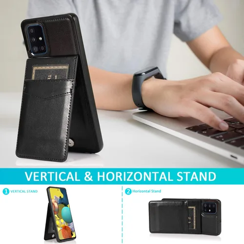 Vista 3 de Funda de teléfono para Samsung Galaxy A71 5G con protector de pantalla de vidrio templado y tarjetero para tarjetas de crédito, soporte de piel
