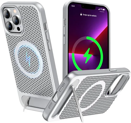 Vista 52 de Funda magnética de disipación de calor para iPhone 13 Pro Max, para MagSafe, protección contra caídas Coolingf, funda con función atril ajustable