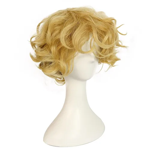 Vista 5 de Peluca rubia para hombre, peluca rubia corta, esponjosa, cabello rizado y desordenado Rubia de moda