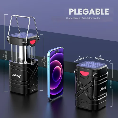 Vista 4 de LETMY Paquete de 4 linternas de campamento, linternas LED recargables, faroles solares con batería para huracanes con 3 vías de alimentación y cable