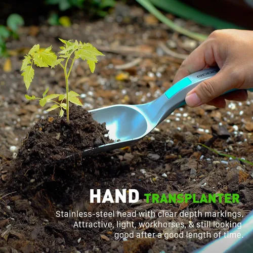 Vista 4 de GOODSMANN Juego de herramientas de jardín, 3 piezas de aluminio fundido a presión, paleta de mano, medidas de marcador, trasplantador y cultivador