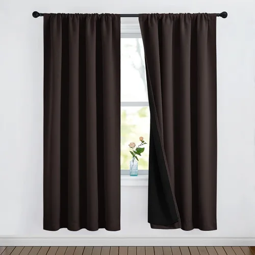 Vista 123 de NICETOWN Biscotti Beige 100% Cortinas opacas de 45" de largo para cocina, bolsillo con varilla para sótano completamente opaco, cortinas térmicas