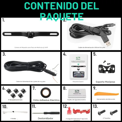 Vista 7 de Cámara de respaldo WiFi para auto, GreenYi 5G 720P HD para matrícula trasera/vista frontal reversa para iPhone iPad Android teléfonos inteligentes