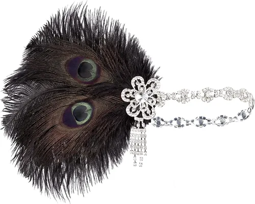 Vista 10 de BABEYOND Diadema de plumas estilo flapper de los años 20, tocado de gran Gatsby de los años 20