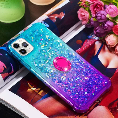 Vista 5 de Asuwish Funda de teléfono para iPhone 11 Pro 5.8 con protector de pantalla y soporte para anillo, brillante, líquido, transparente, híbrida, a