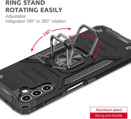 Vista 4 de HNHYGETE Funda para Samsung A13 5G, Galaxy A13 5G con protector de pantalla, soporte giratorio de grado militar de 360° (resistente), fundas Negro