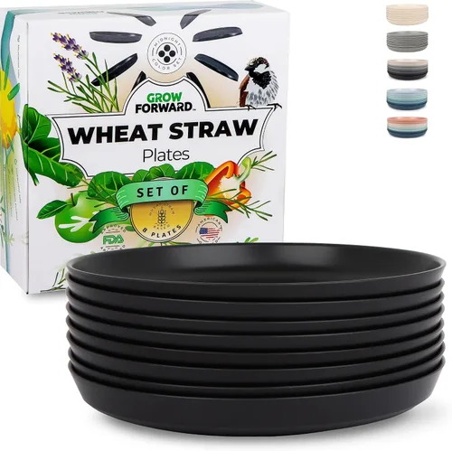 Vista 17 de Grow Forward Platos de postre de paja de trigo prémium – Juego de 8 platos de plástico duro reutilizables de 8 pulgadas – Platos irrompibles aptos