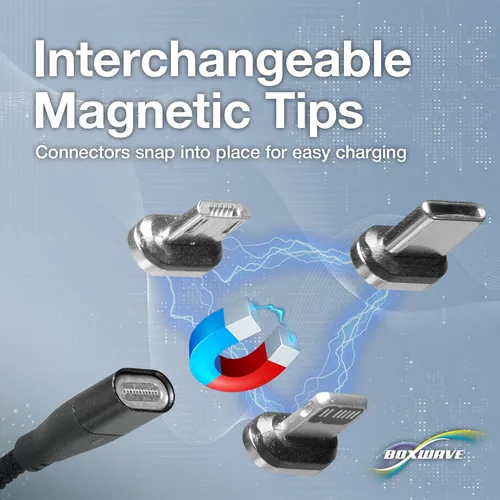 Vista 3 de BoxWave Cable compatible con Jabra Enhance Plus - MagnetoSnap PD AllCharge (100 W), carga magnética trenzada USB tipo C Micro - negro azabache
