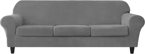 Vista 19 de CONRUSER Funda elástica para sofá, funda de terciopelo suave para sofá de un solo asiento con funda de cojín, protector de muebles (beige, talla S)