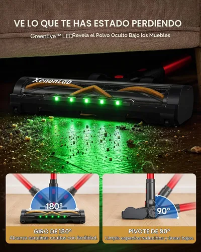 Vista 6 de Aspiradora inalámbrica para el hogar 55 minutos/45 kPa/550 W Ligero, antienredos, pantalla LED, filtro HEPA, autoportante, cepillo flexible