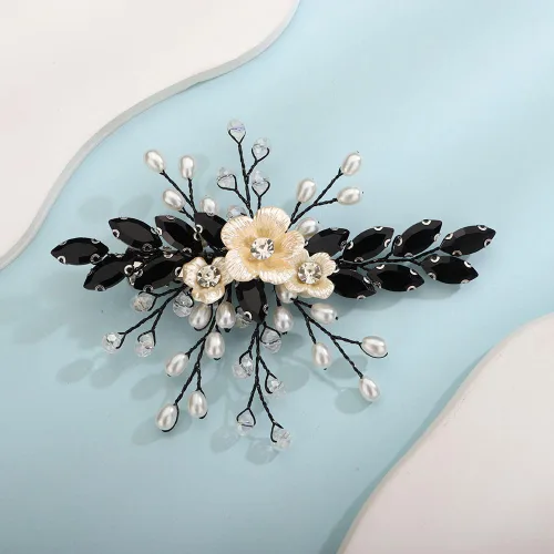 Vista 3 de Teyglen Pinza para el pelo de novia de cristal con diamantes de imitación, perlas hechas a mano, accesorios para el cabello de boda, accesorios