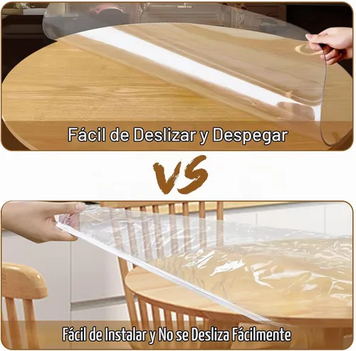 Vista 3 de TWUTGAYW Mantel redondo de vinilo de 40 a 44 pulgadas, cubierta de mesa con bordes elásticos de PVC, protector de mantel transparente de plástico