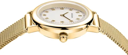 Vista 5 de Reloj dorado para mujer con pequeña banda de malla de acero inoxidable, minimalista de dos manecillas, esfera romana de caja redonda, herramienta