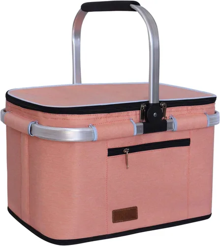 Vista 7 de LIQING - Cesta de picnic grande de 35 L, bolsas de compras para viajes, camping, 2 capas de bolsillos internos a prueba de fugas y aislamiento Negro