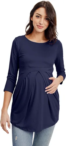 Vista 23 de LaClef - Blusa de maternidad para mujer, cuello redondo, manga 3/4, plisada al frente, estilo peplum